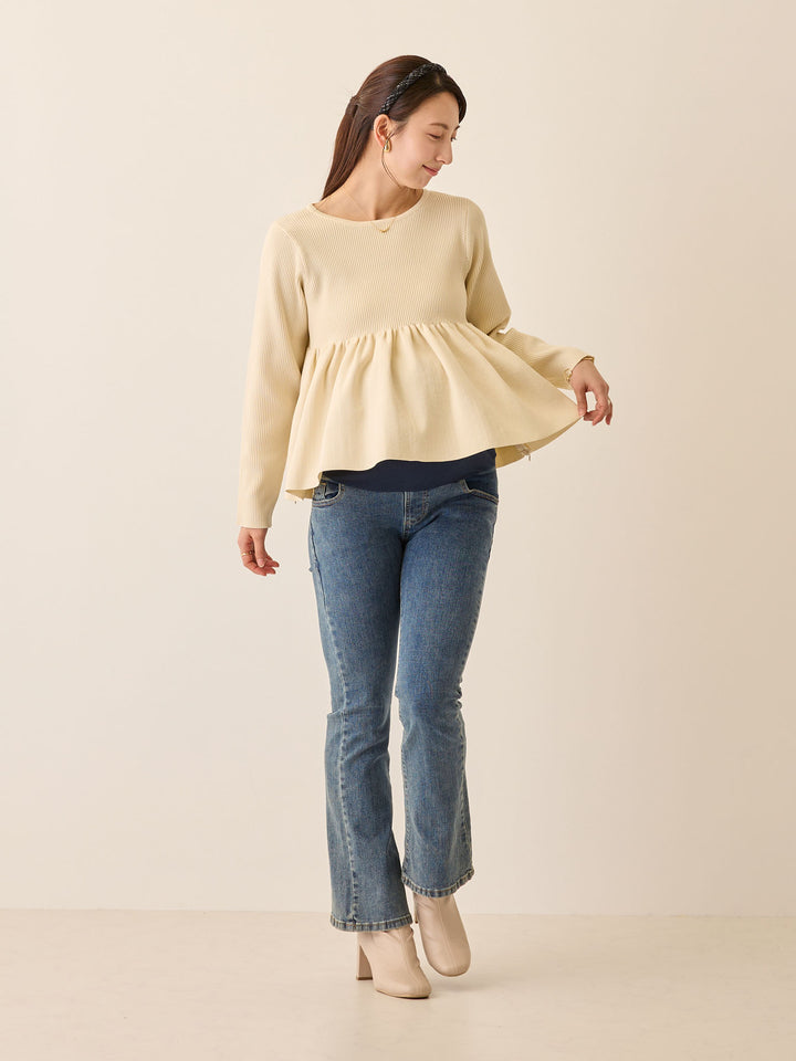 ペプラムニットトップス Ivory