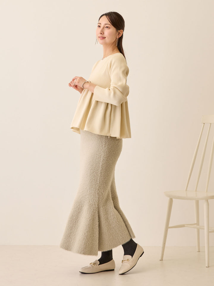 ペプラムニットトップス Ivory