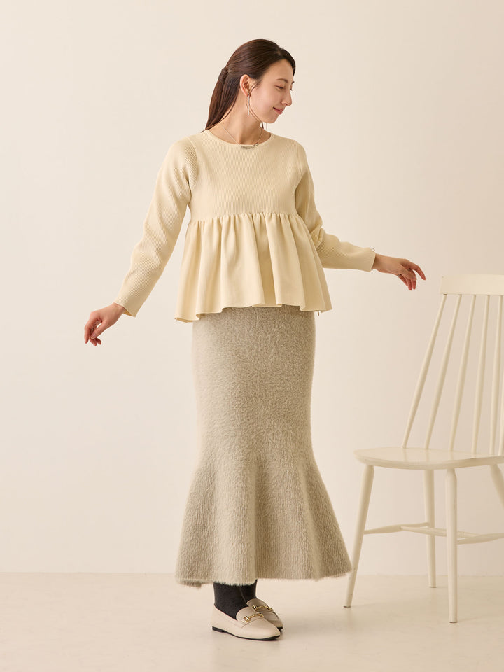 ペプラムニットトップス Ivory