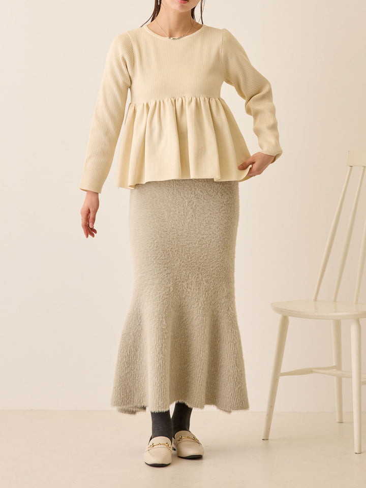 ペプラムニットトップス Ivory