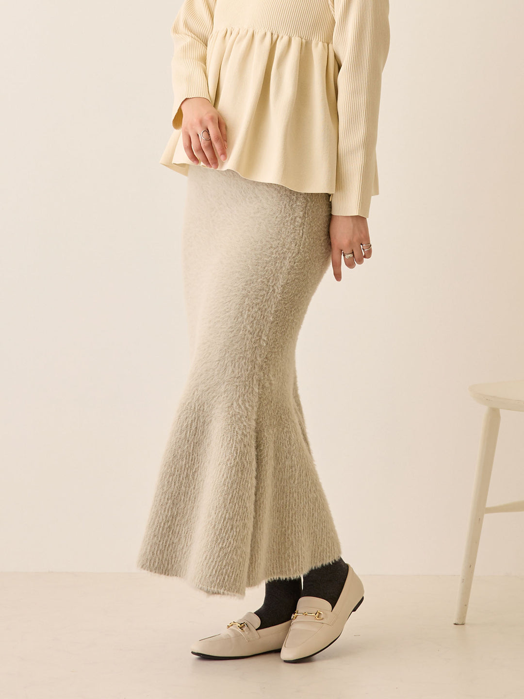 シャギーニットマーメイドスカート Light gray