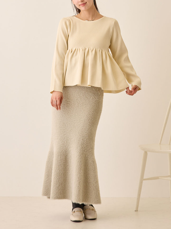 ペプラムニットトップス Ivory