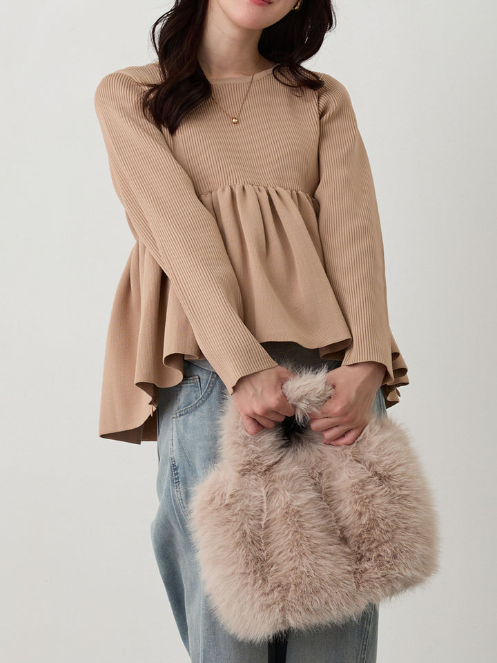 ペプラムニットトップス Pink beige