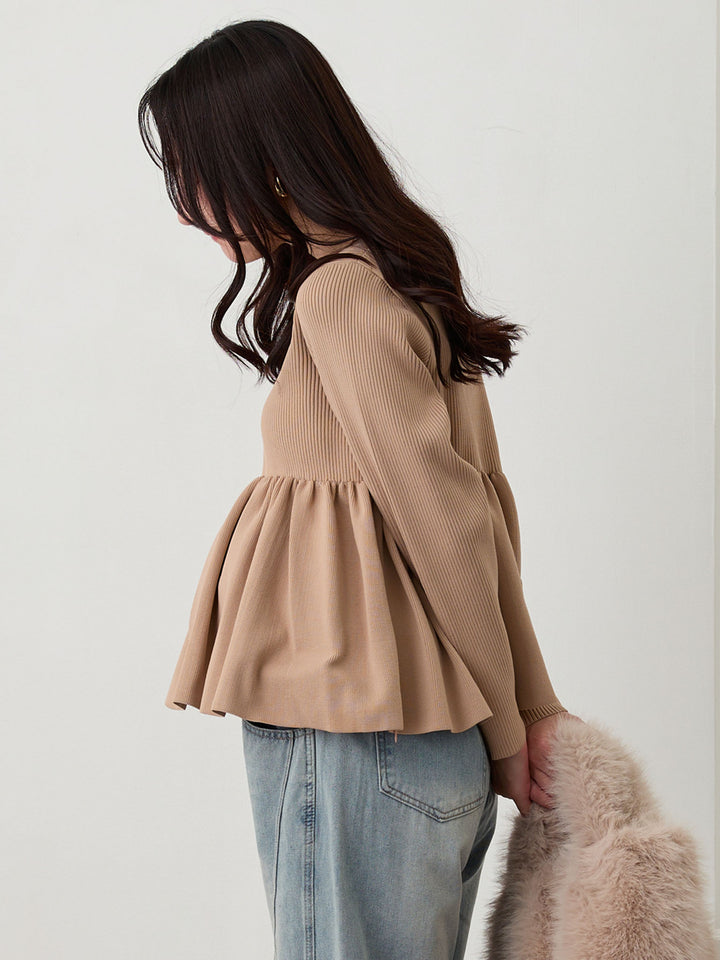 ペプラムニットトップス Pink beige