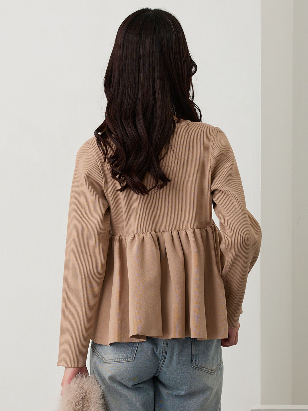 ペプラムニットトップス Pink beige