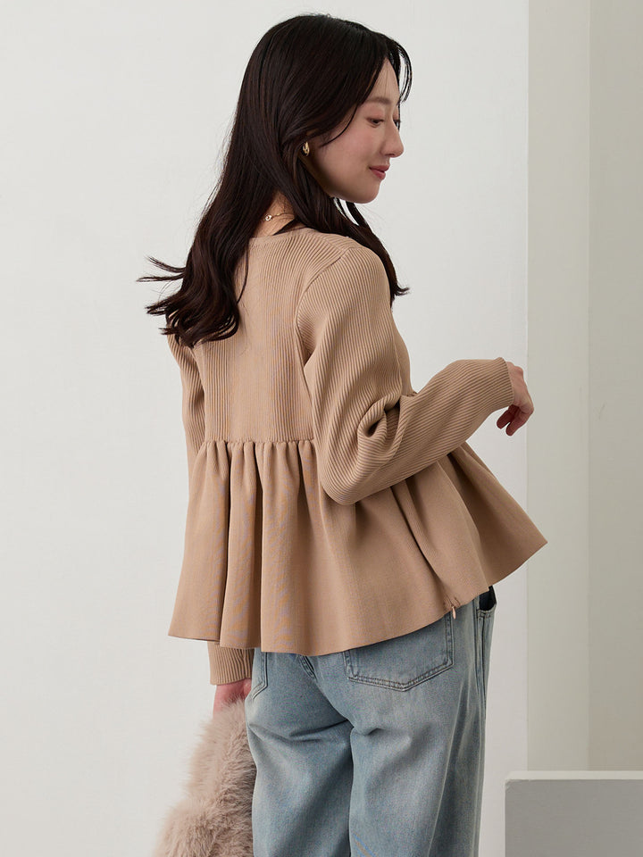 ペプラムニットトップス Pink beige