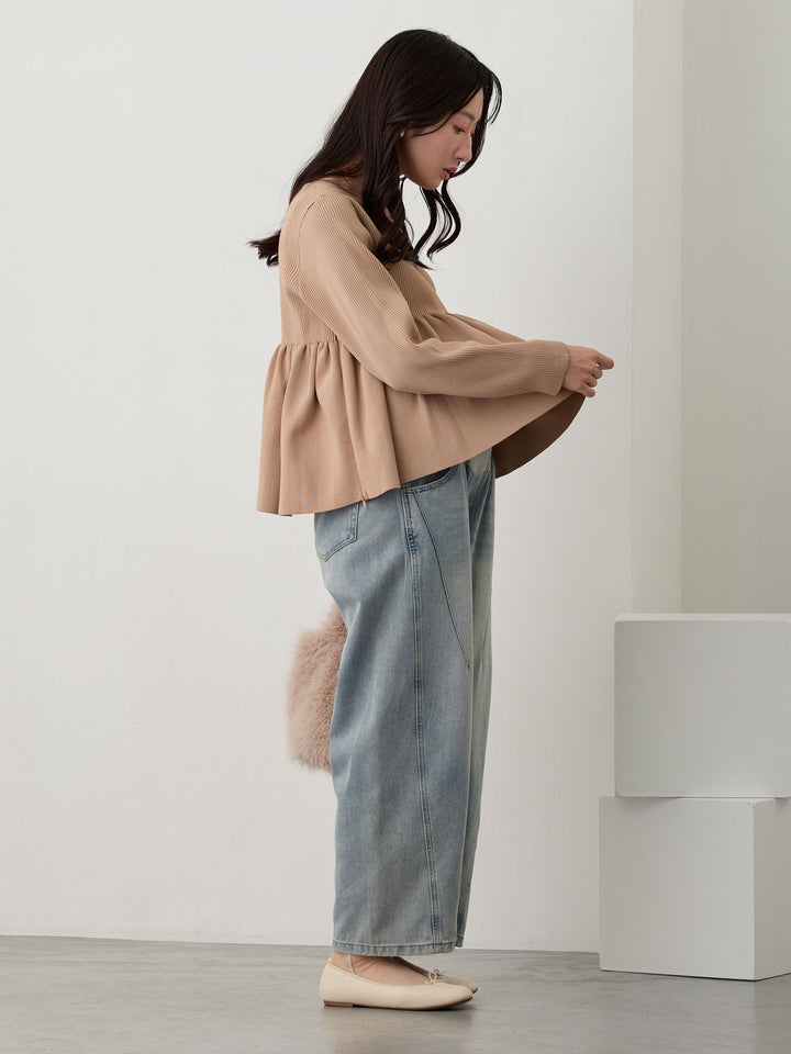 ペプラムニットトップス Pink beige