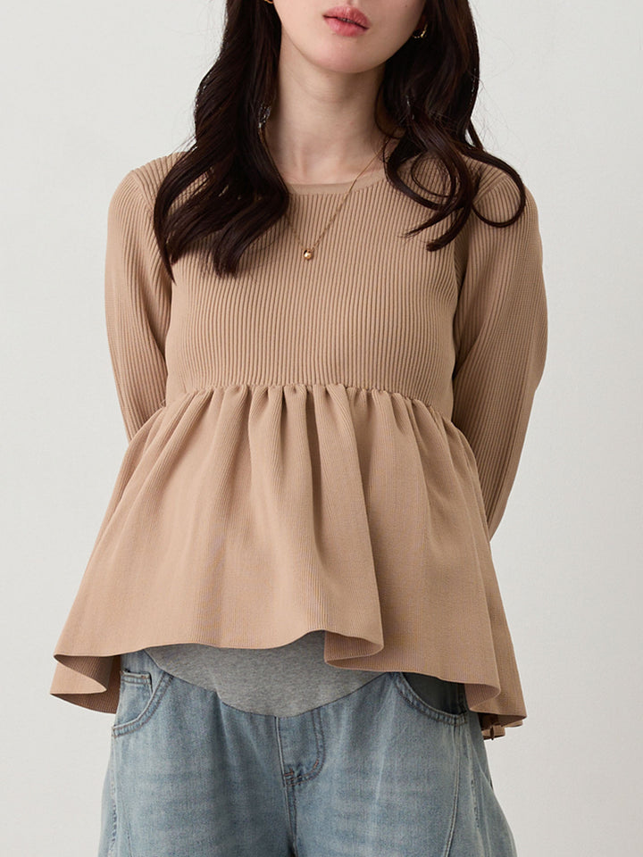 ペプラムニットトップス Pink beige