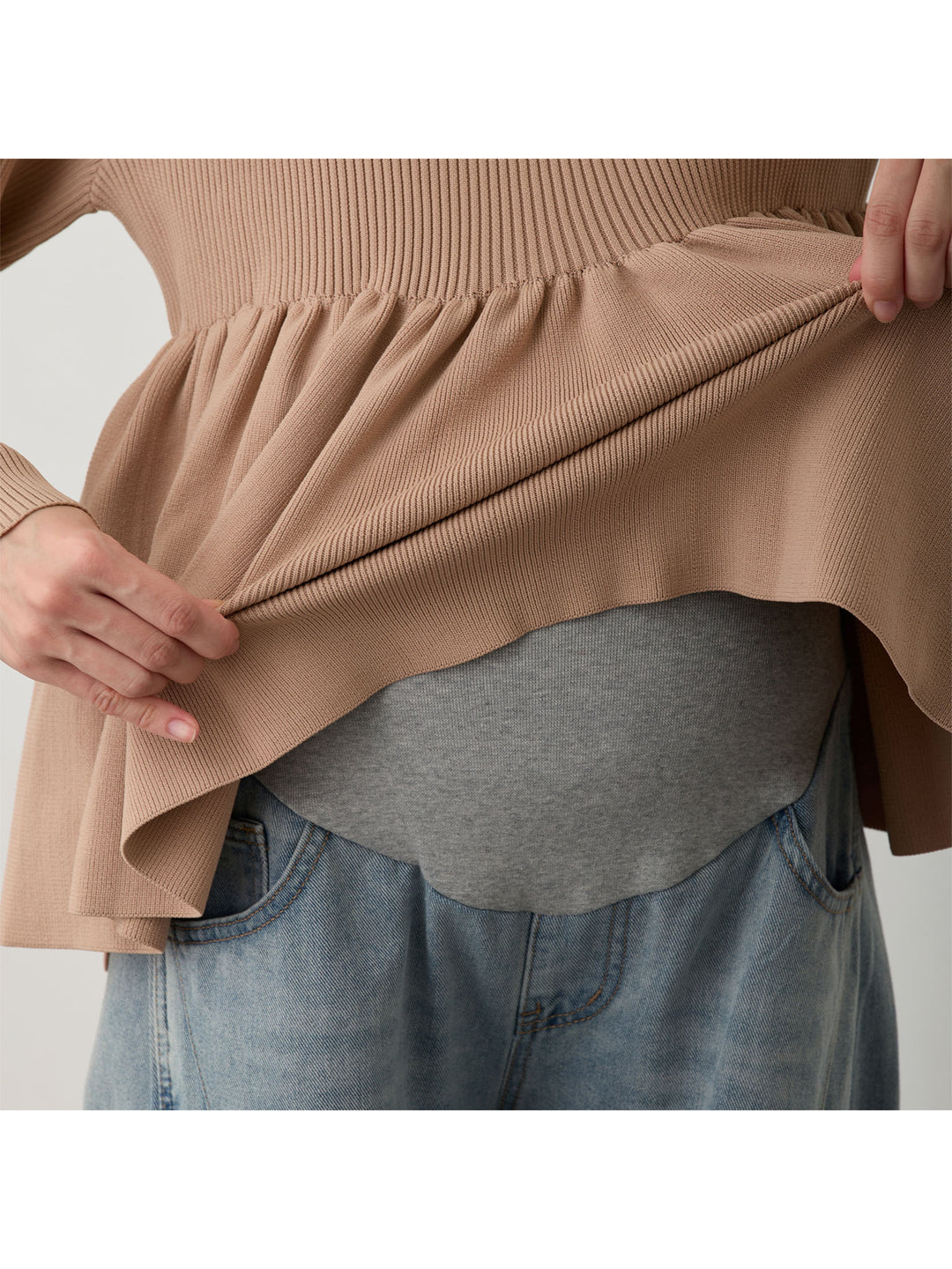 ペプラムニットトップス Gray