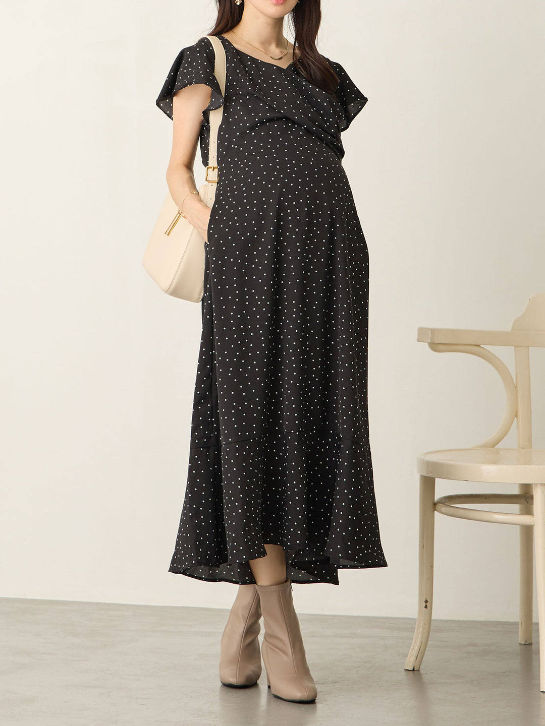 Cache-coeur 圆点连衣裙 黑色