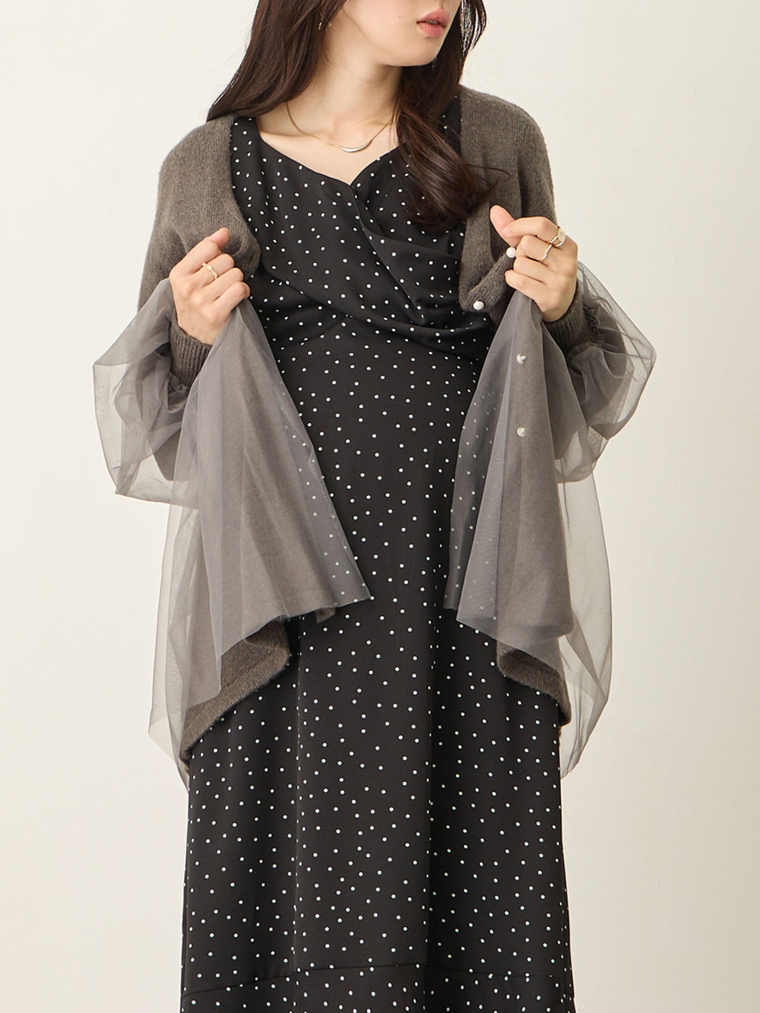チュールカーディガン Charcoal gray
