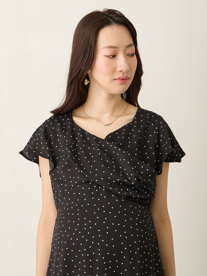 Cache-coeur 圆点连衣裙，象牙色