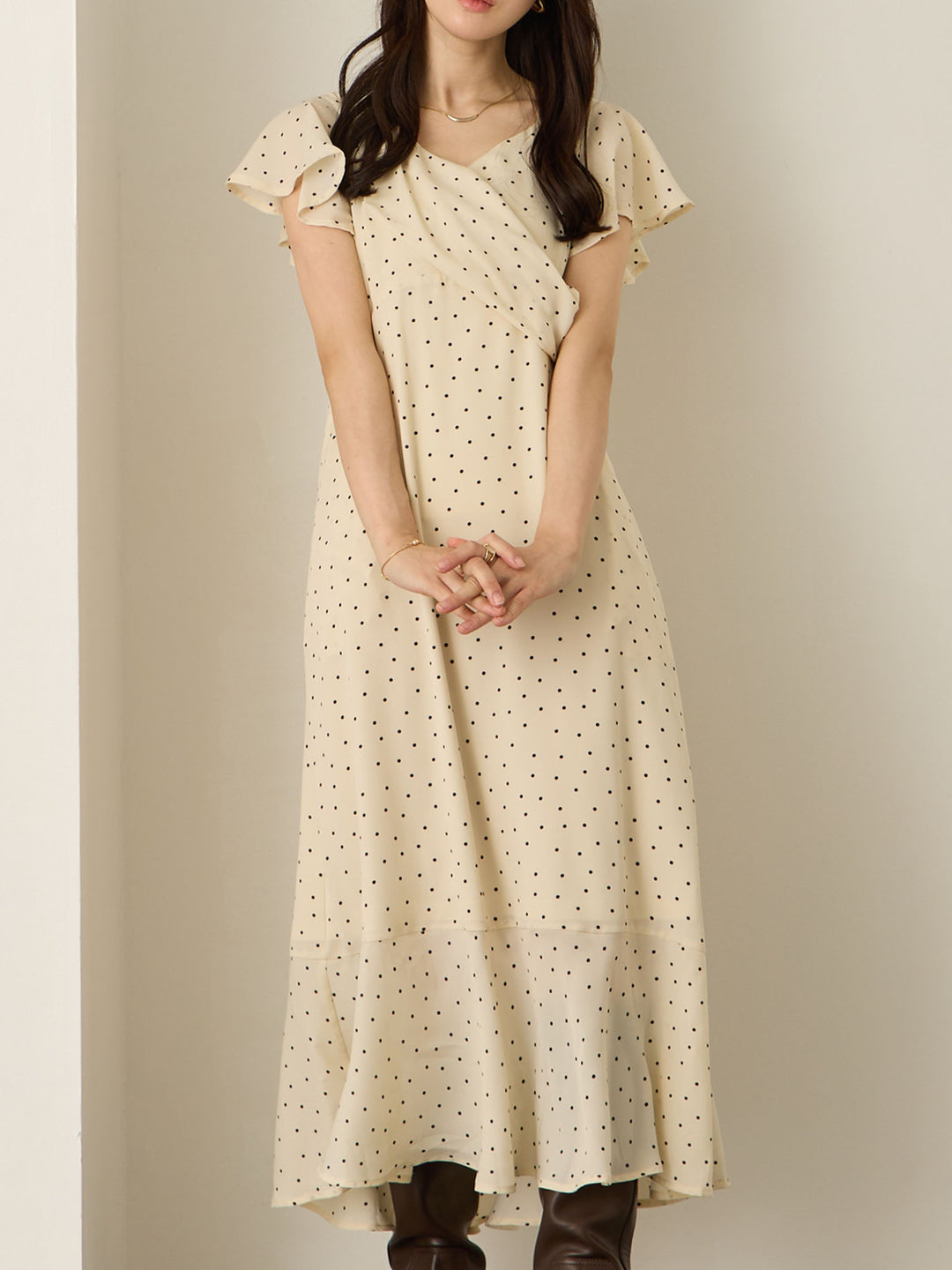 Cache-coeur 圆点连衣裙，象牙色