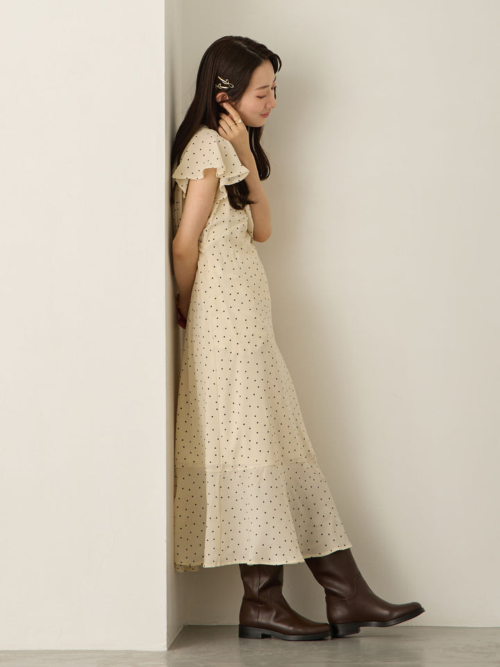 Cache-coeur 圆点连衣裙，象牙色