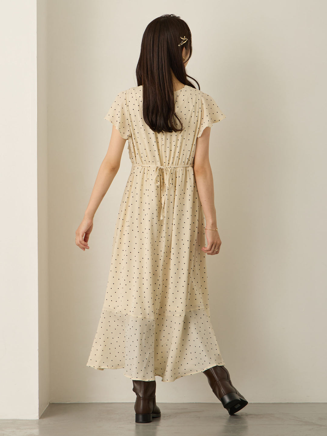 Cache-coeur 圆点连衣裙，象牙色