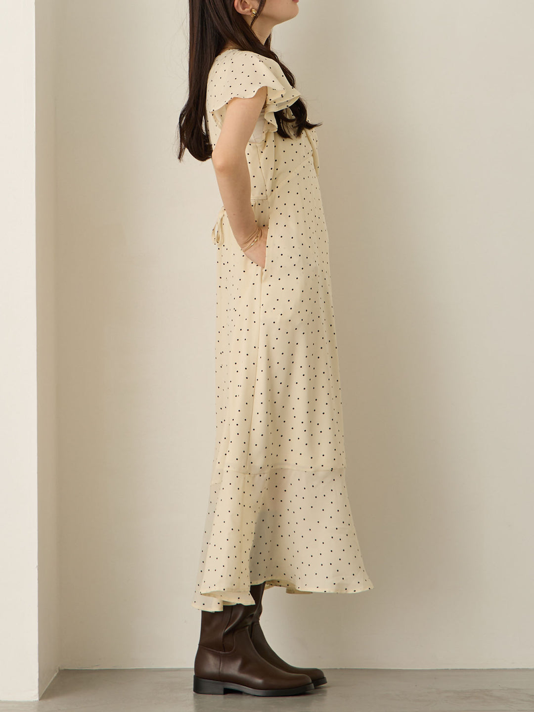 Cache-coeur 圆点连衣裙，象牙色