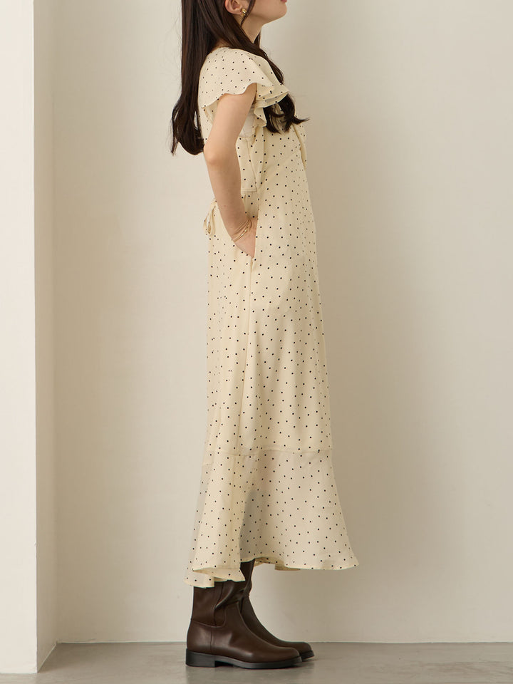 Cache-coeur 圆点连衣裙，象牙色