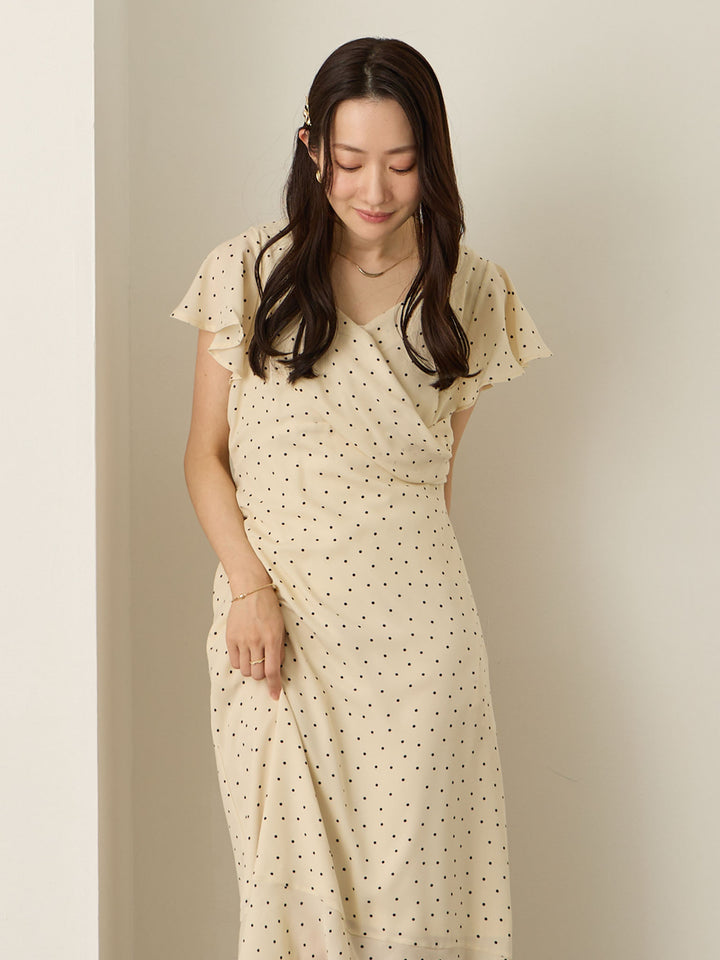 Cache-coeur 圆点连衣裙，象牙色