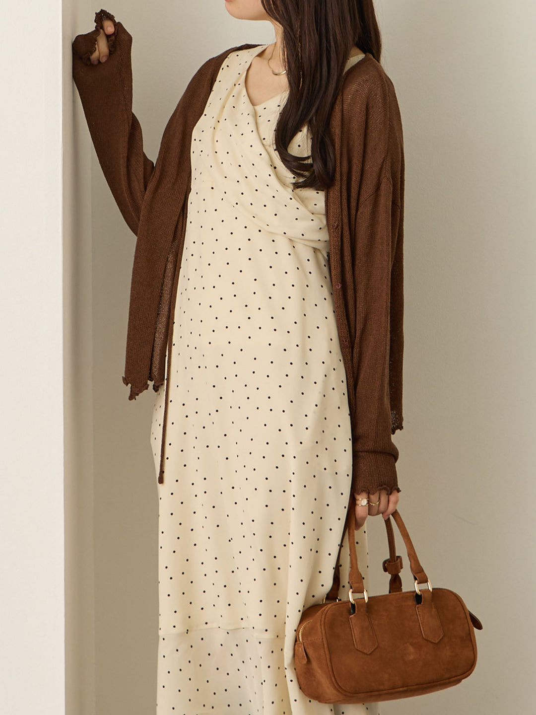 Cache-coeur 圆点连衣裙，象牙色