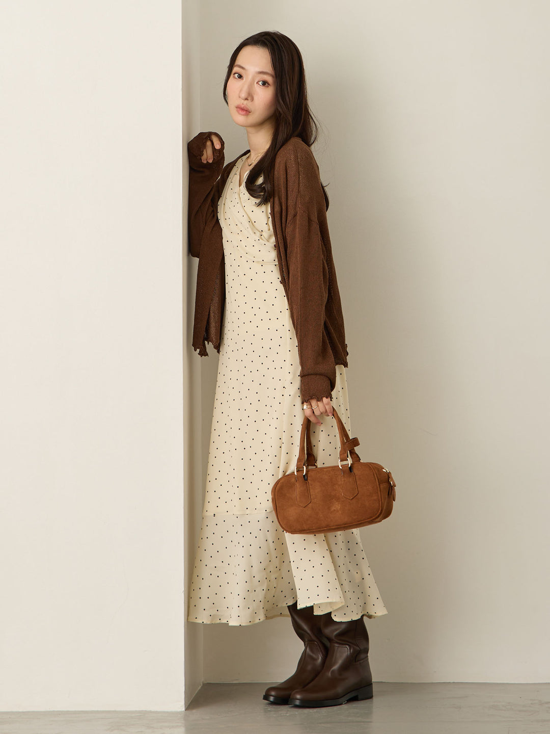 Cache-coeur 圆点连衣裙，象牙色