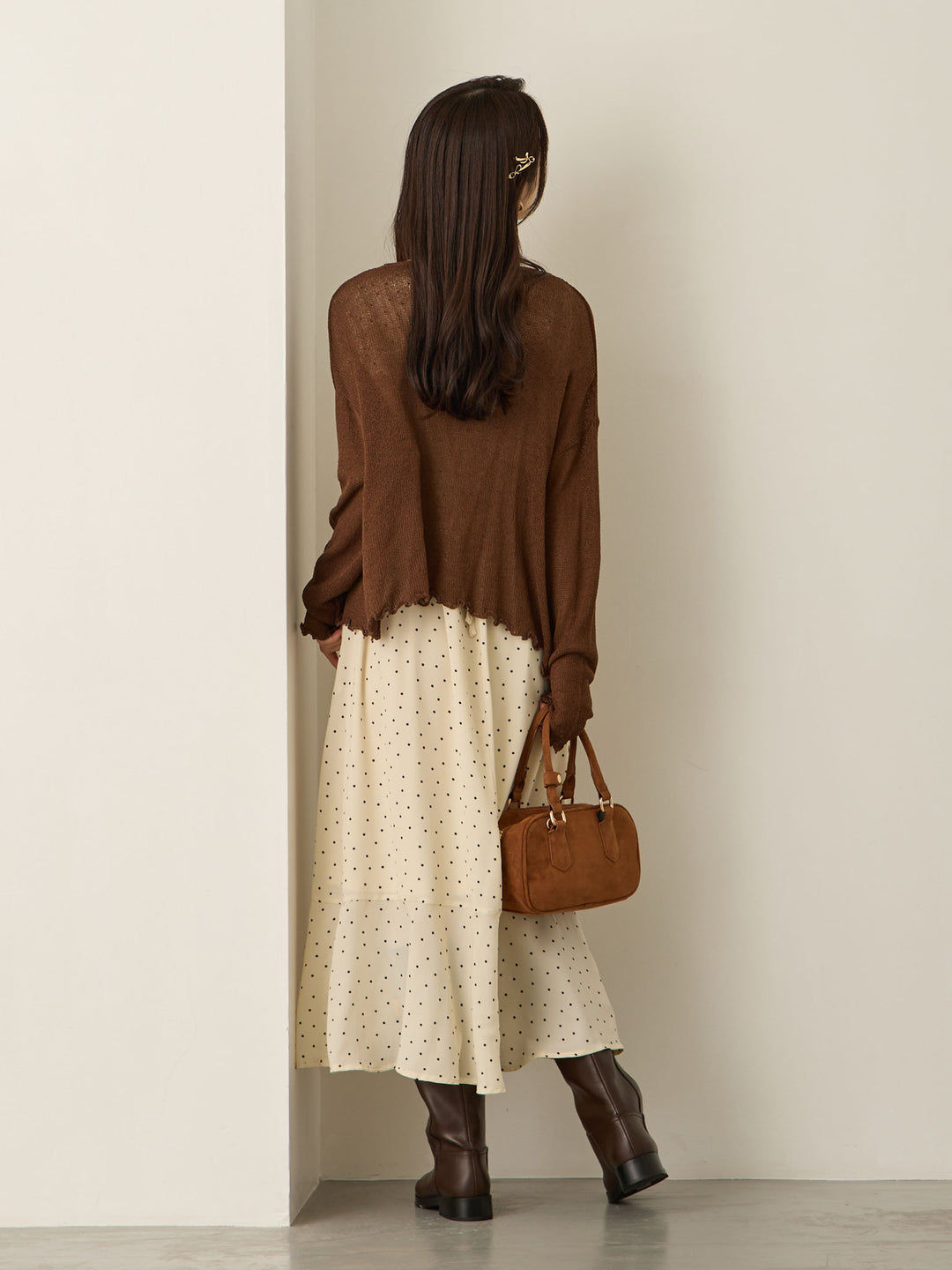 Cache-coeur 圆点连衣裙，象牙色