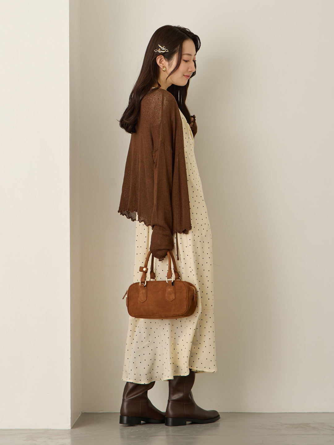 Cache-coeur 圆点连衣裙，象牙色