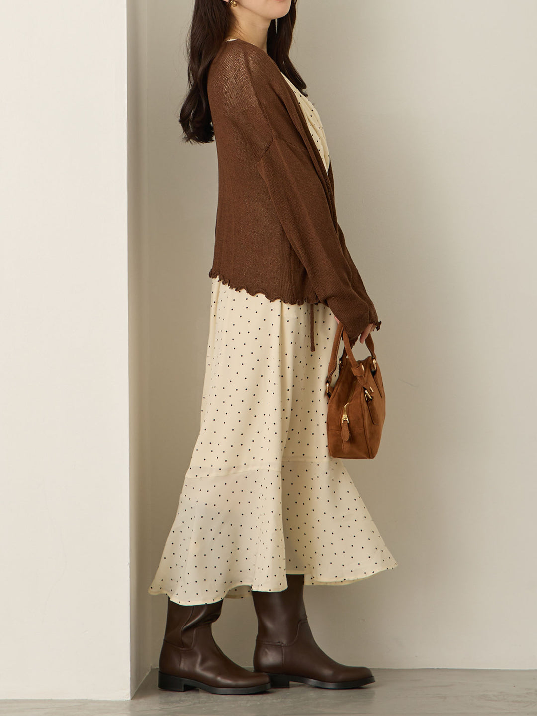 Cache-coeur 圆点连衣裙，象牙色