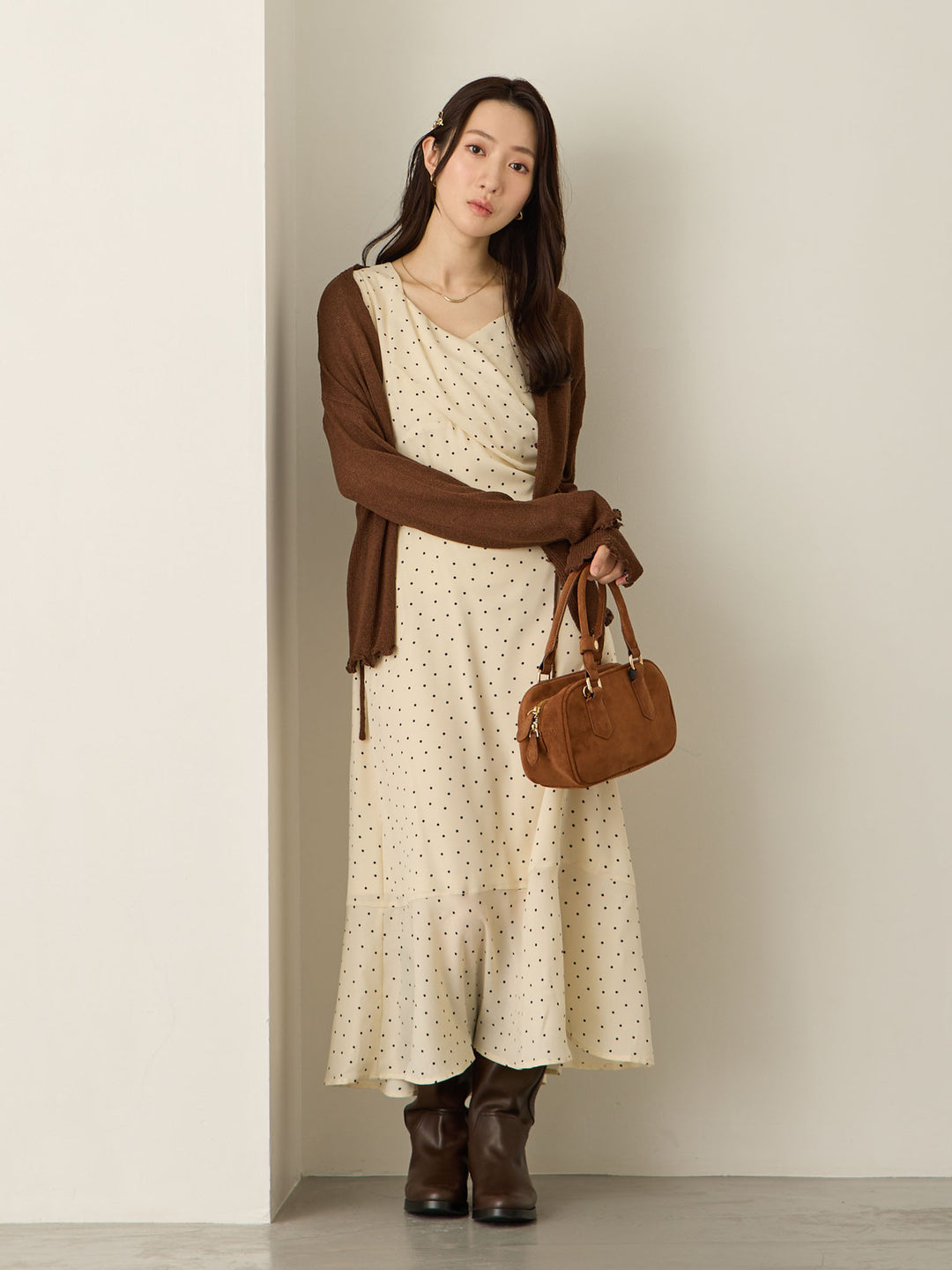 Cache-coeur 圆点连衣裙，象牙色