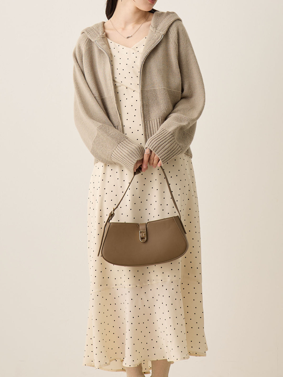 Cache-coeur 圆点连衣裙，象牙色