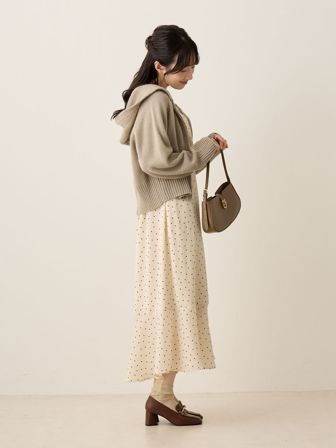 双拉链针织开衫灰色