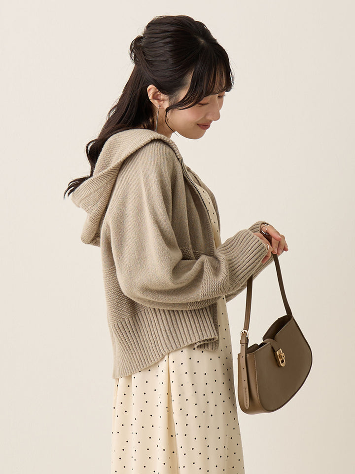 双拉链针织开衫灰色