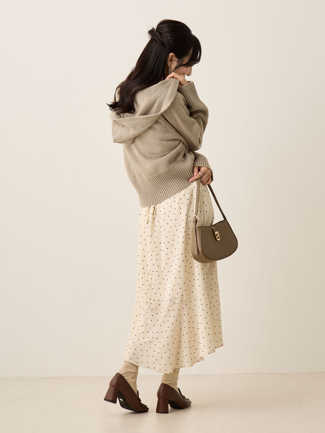 双拉链针织开衫灰色