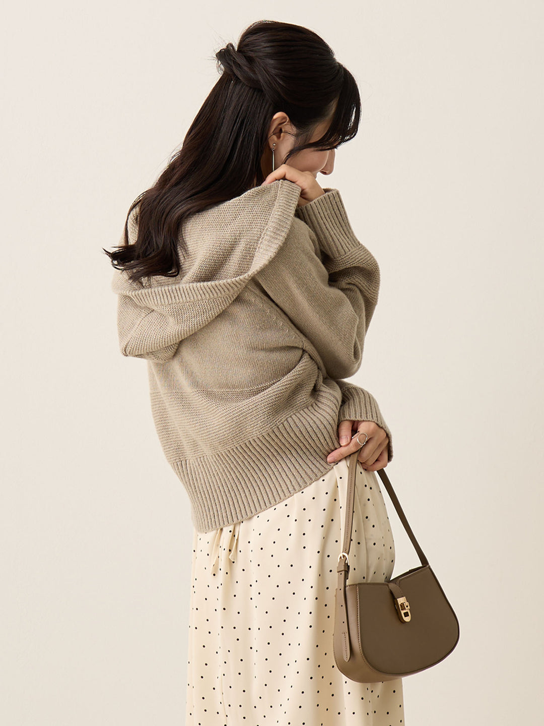 双拉链针织开衫灰色