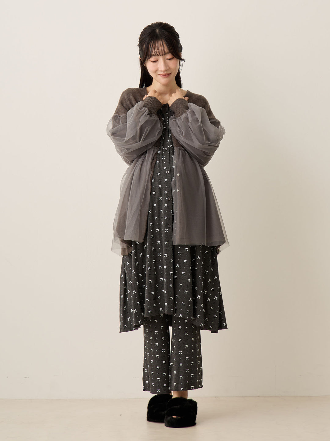 リボンドットルームウェア Gray