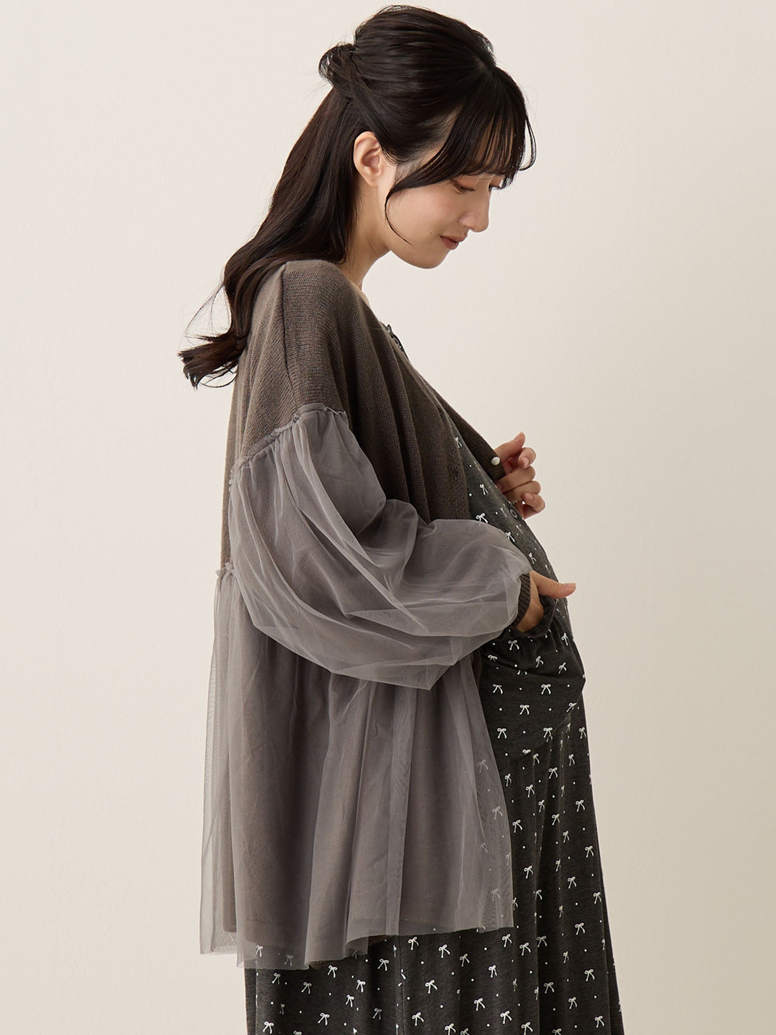 チュールカーディガン Charcoal gray