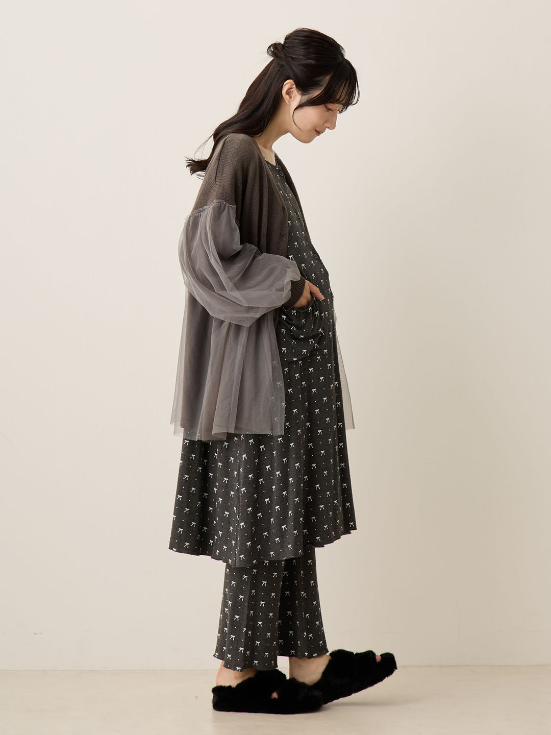 リボンドットルームウェア Gray