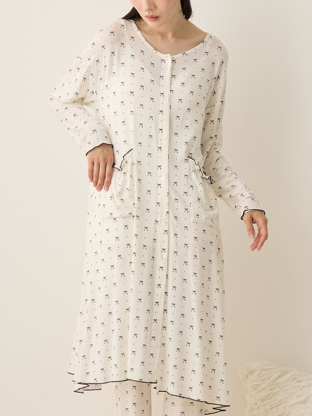 リボンドットルームウェア Ivory