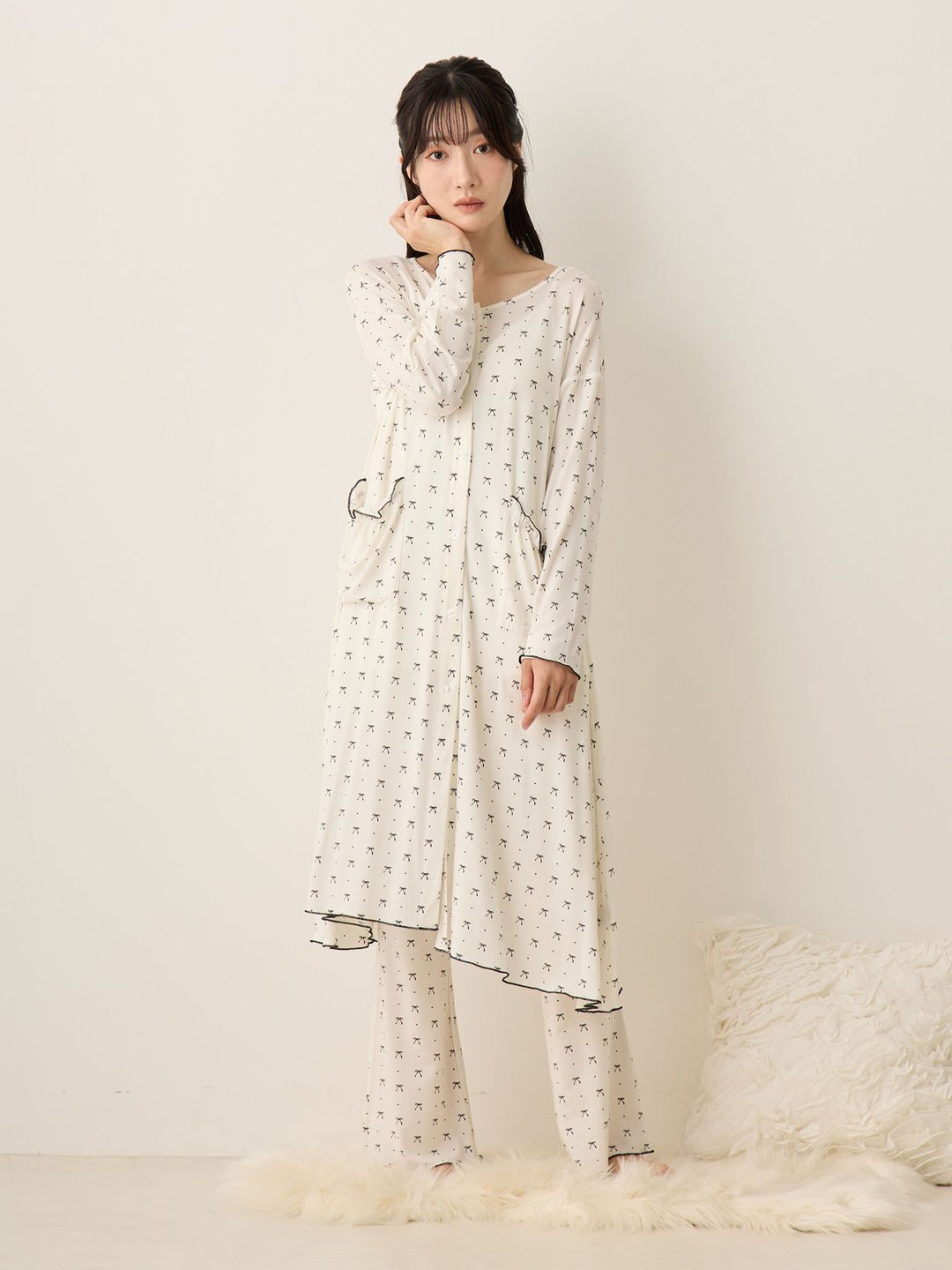 リボンドットルームウェア Ivory