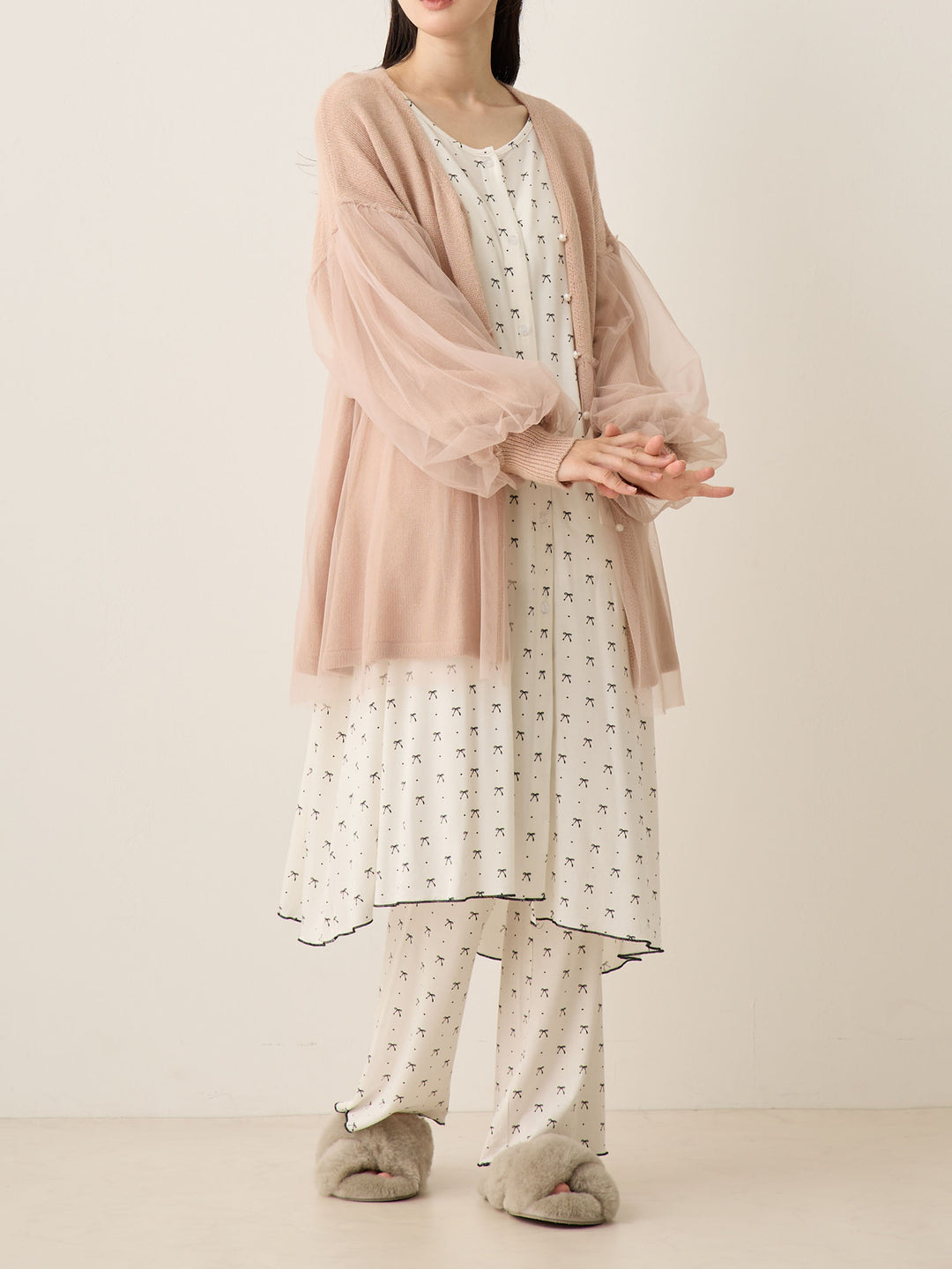 リボンドットルームウェア Ivory