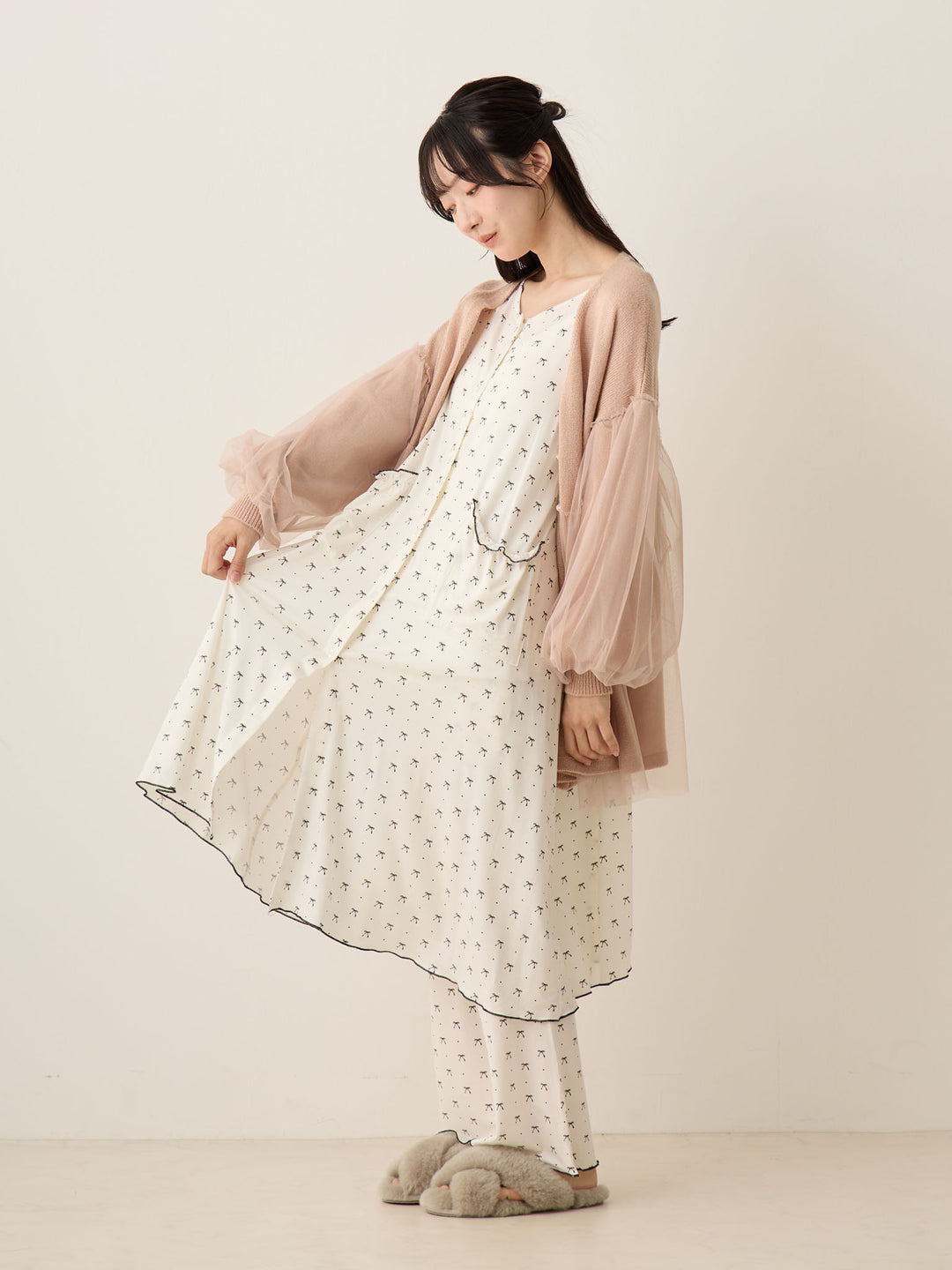 リボンドットルームウェア Ivory
