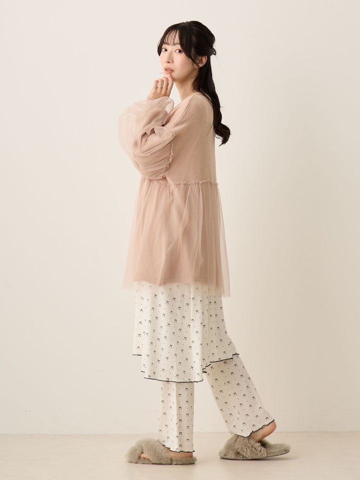 灰粉色薄纱开衫