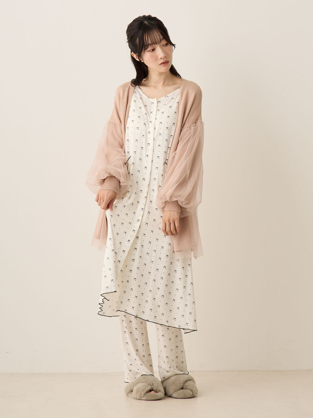 リボンドットルームウェア Ivory