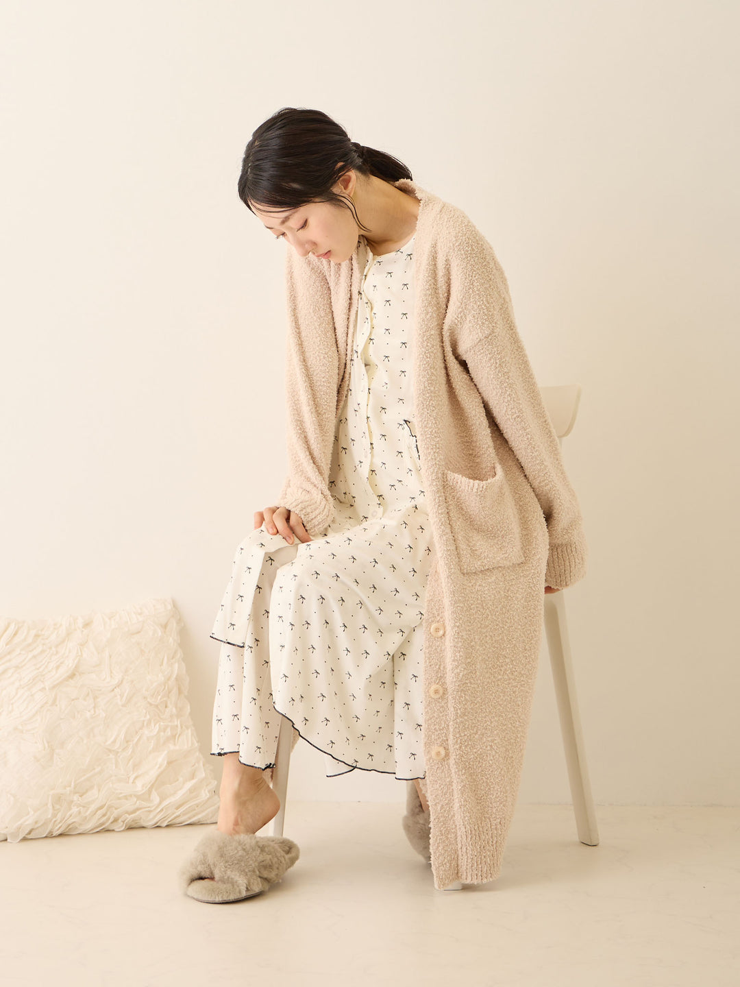 ふわふわカーディガンワンピース Pink beige