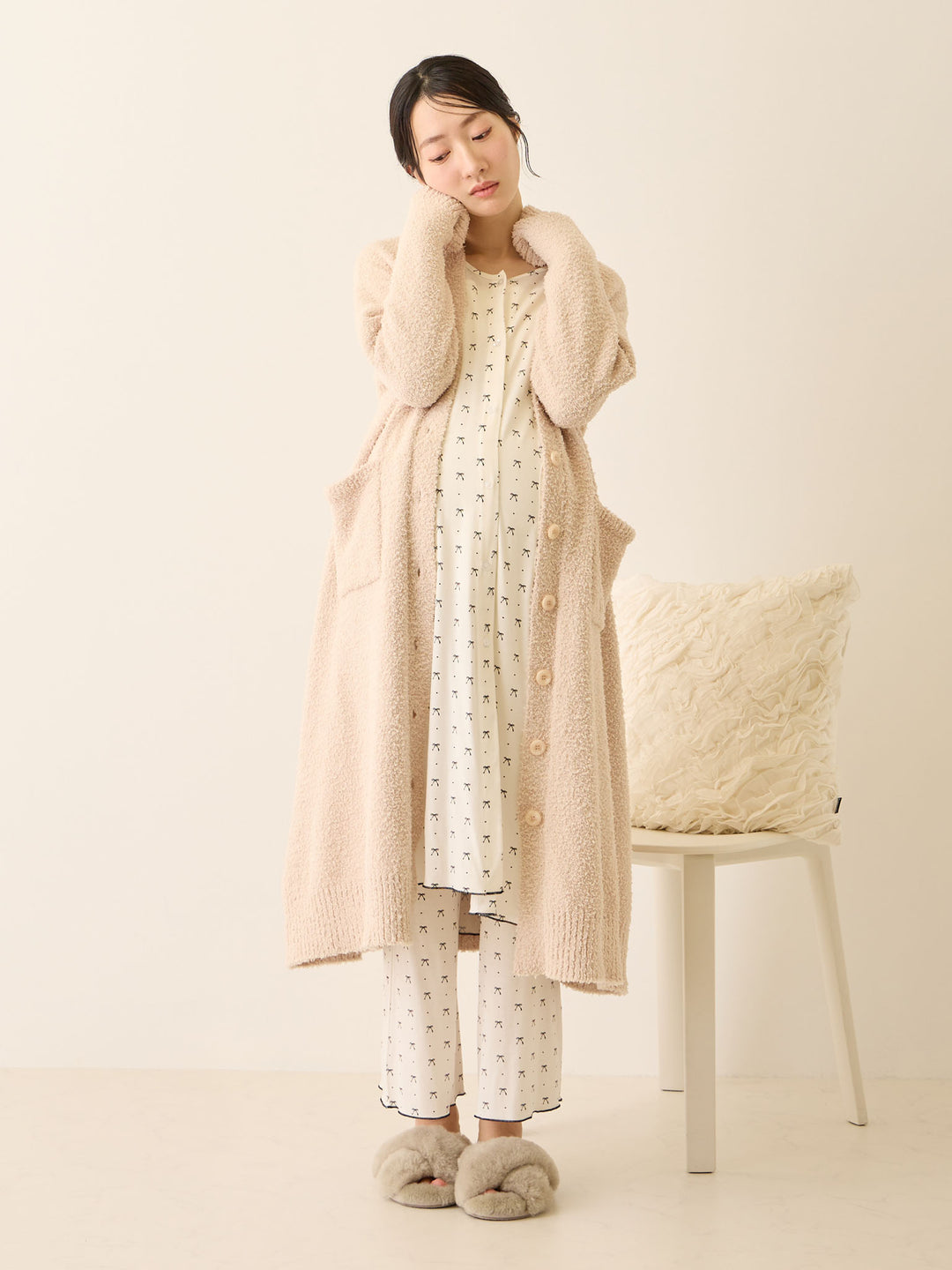 ふわふわカーディガンワンピース Pink beige