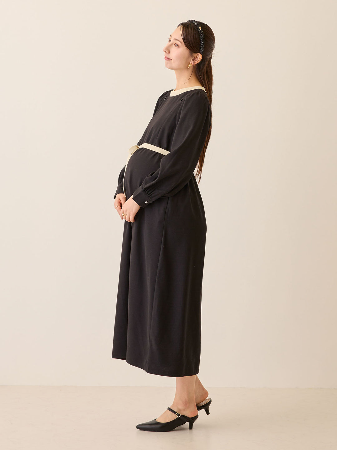 セレモニー対応・配色ワンピース Black