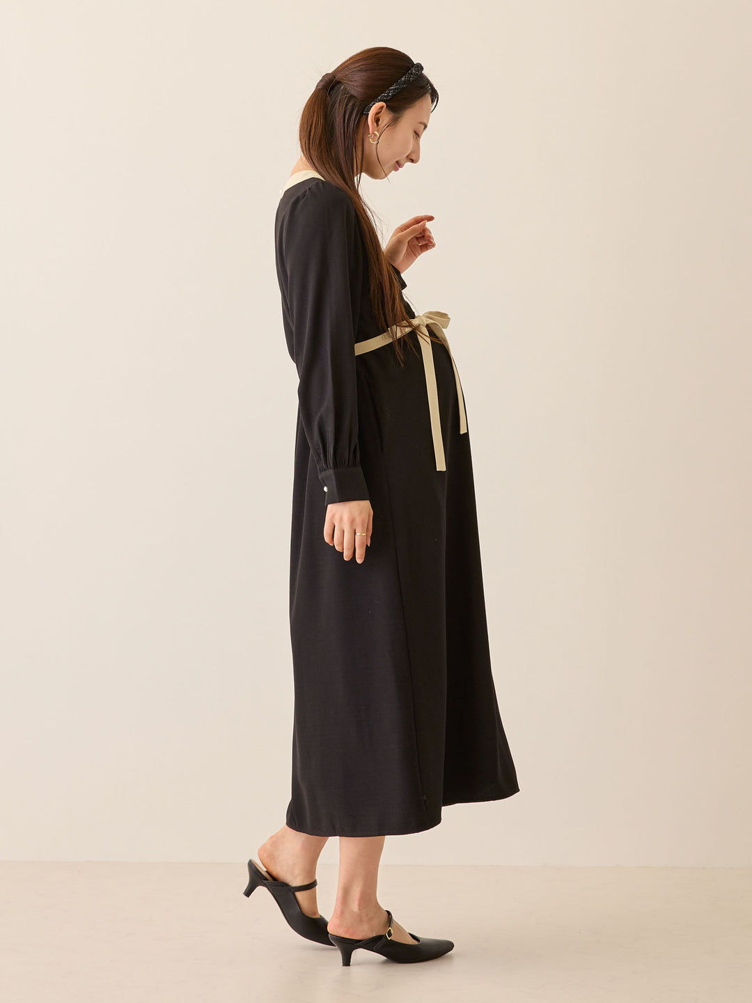 セレモニー対応・配色ワンピース Black