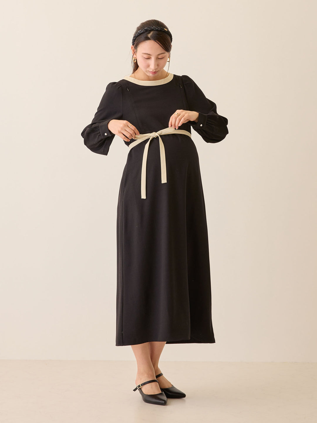 セレモニー対応・配色ワンピース Black