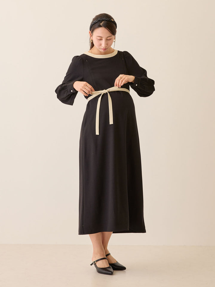 セレモニー対応・配色ワンピース Black