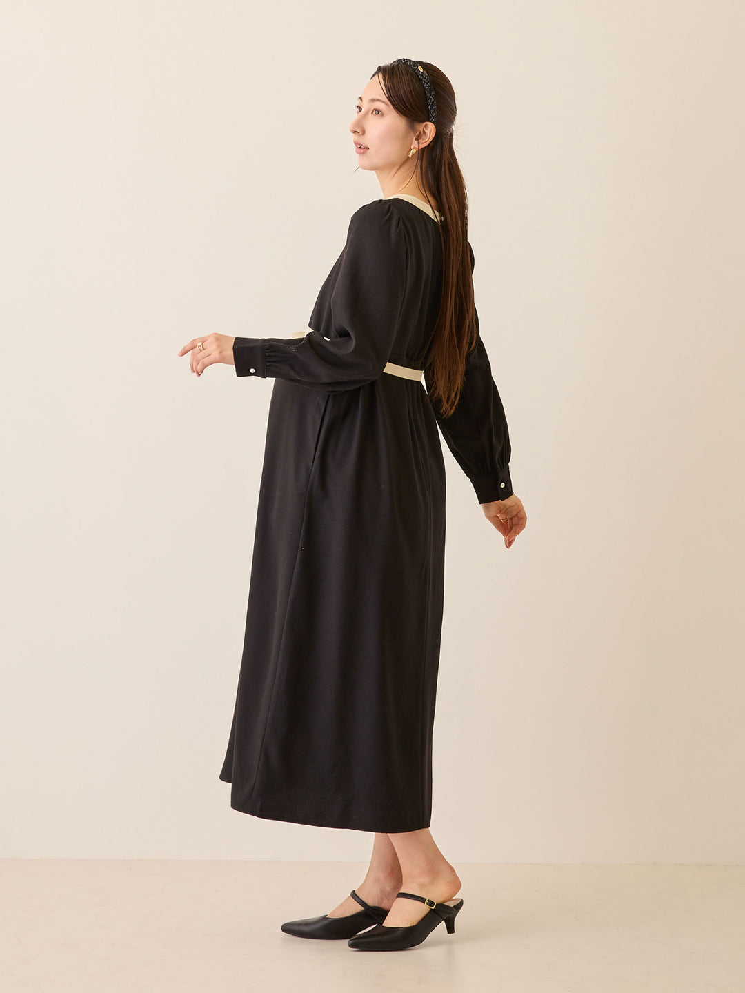 セレモニー対応・配色ワンピース Black