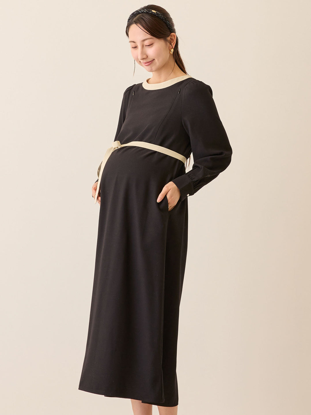 セレモニー対応・配色ワンピース Black